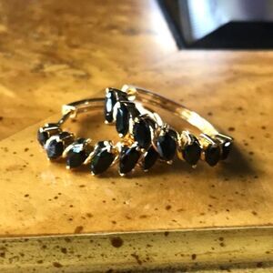 Natural Black Spinel Sterling Silver Hoop Earrings